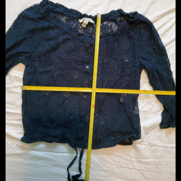 Kosiuko Ladies Blue Lace 3/4 Sleeve Jacket Cover Up Shirt Button Down Tie Medium - Picture 4 of 4